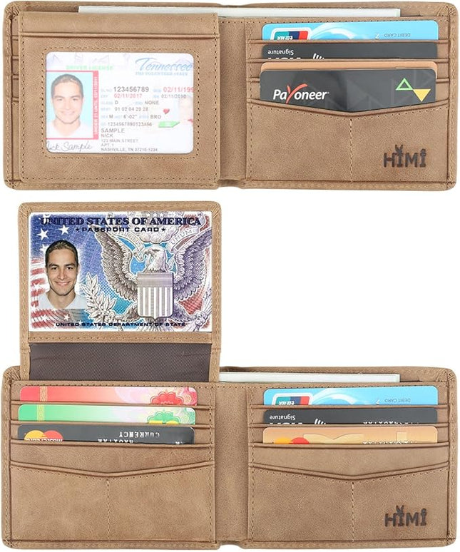Wallet for Men-Genuine Leather RFID Blocking Bifold Stylish Wallet With 2 ID Window