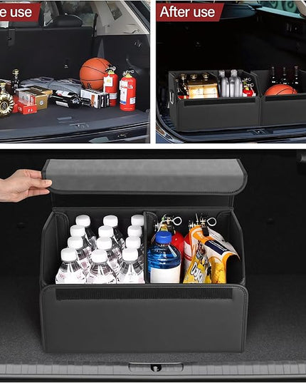 JEYODA Suede Leather Trunk Organizer, Large Capacity Soft Car Organizers and Storage,foldable,with lip, for Car SUV/Jeep/Sedan/Home/Camping (Grey,Small)