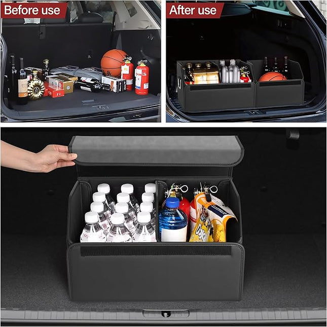 JEYODA Suede Leather Trunk Organizer, Large Capacity Soft Car Organizers and Storage,foldable,with lip, for Car SUV/Jeep/Sedan/Home/Camping (Grey,Small)