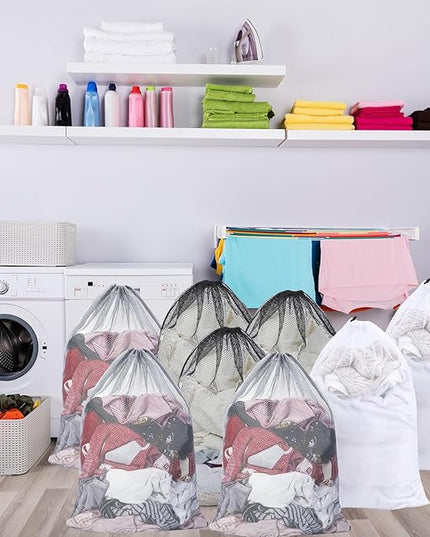 Berlune 30 Pack Large Mesh Laundry Bags, 24 x 36 Inch Bulk Wash Set with Drawstring for Commercial Use, Dorms, Vacation Rentals, Laundromats, Apartments & Facilities(White, Black, Gray)