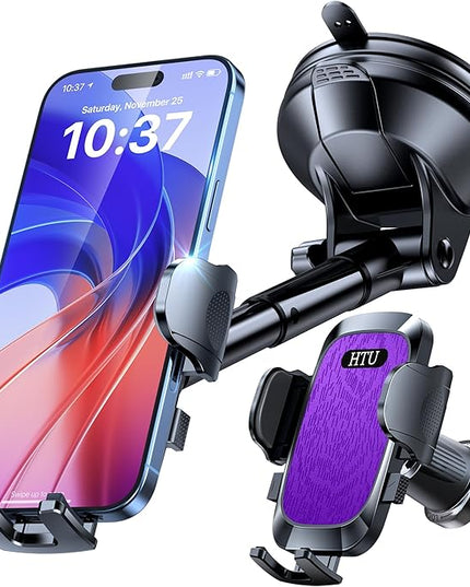 [2025 True Military-Grade] Car Phone Holder [Upgraded Strongest Suction & Clip] Cell Phone Mount for Dashboard Windshield Vent,Truck Cradle Stand for iPhone 16 Pro Max Samsung Android, Purple