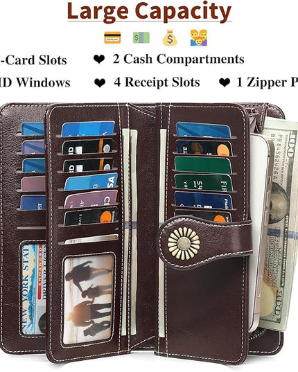 SENDEFN Wallets for Women Leather Credit Card Holder with RFID Blocking Large Capacity Wristlet | with RFID Blocking, Large Capacity, Wristlet, with RFID Blocking, Large Capacity, Wristlet