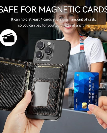 Defencase for Magsafe Wallet Magnetic Card Holder RFID Blocking, Minimalist Phone Wallet for MagSafe Phones and Cases for iPhone 17/16/ 15/14/ 13/12/ Pro/Max/Plus/Air, Carbon Fiber Black