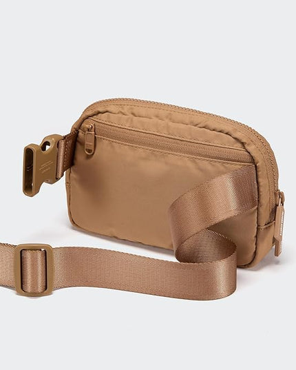 Pander Two Way Zipper Fanny Pack Nylon Everywhere Belt Bag for Women, Water Repellent Waist Packs, Crossbody Bags with Adjustable Strap (Caramel Brown).