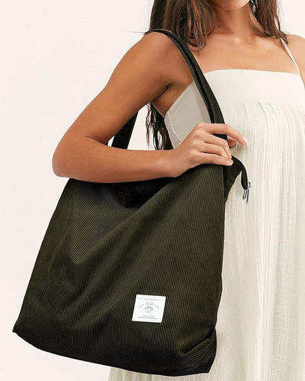 KALIDI Women Corduroy Tote Bag Zipper Casual Tote's Handbag Big Capacity Shoulder Bag with Pockets