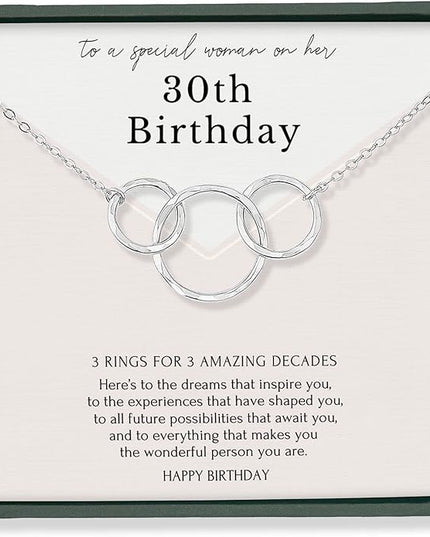 HOPE LOVE SHINE Birthday Necklace – Fashion Jewelry 16+2", 14K Gold Plated Sterling Silver with 3 Interlocking Rings, Hypoallergenic and Comfortable – A Thoughtful Choice for Birthday for Women