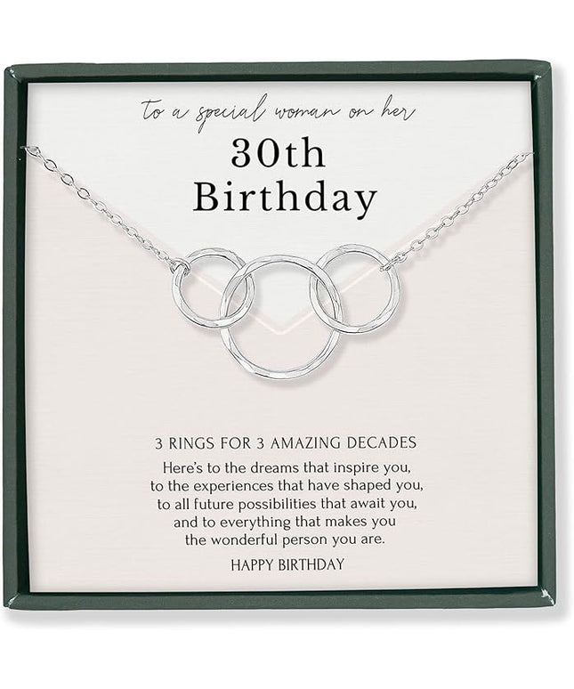 HOPE LOVE SHINE Birthday Necklace – Fashion Jewelry 16+2", 14K Gold Plated Sterling Silver with 3 Interlocking Rings, Hypoallergenic and Comfortable – A Thoughtful Choice for Birthday for Women