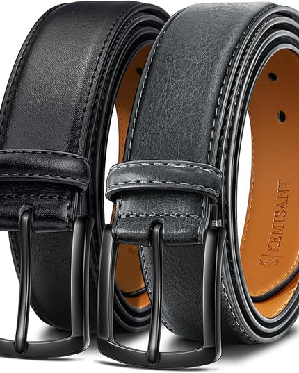 KEMISANT Men Belt 2Pack – Genuine Leather Belt for Men Dress Casual Golf Jeans 1 3/8"