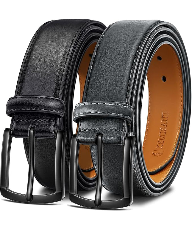 KEMISANT Men Belt 2Pack – Genuine Leather Belt for Men Dress Casual Golf Jeans 1 3/8"
