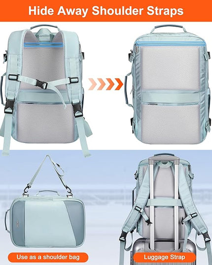 PIJUSHI Travel Backpack for Women Carry on Suitcase Backpack Flight Approved Personal Item Bag Fits 16 Inch Laptop(PE035 Blue)