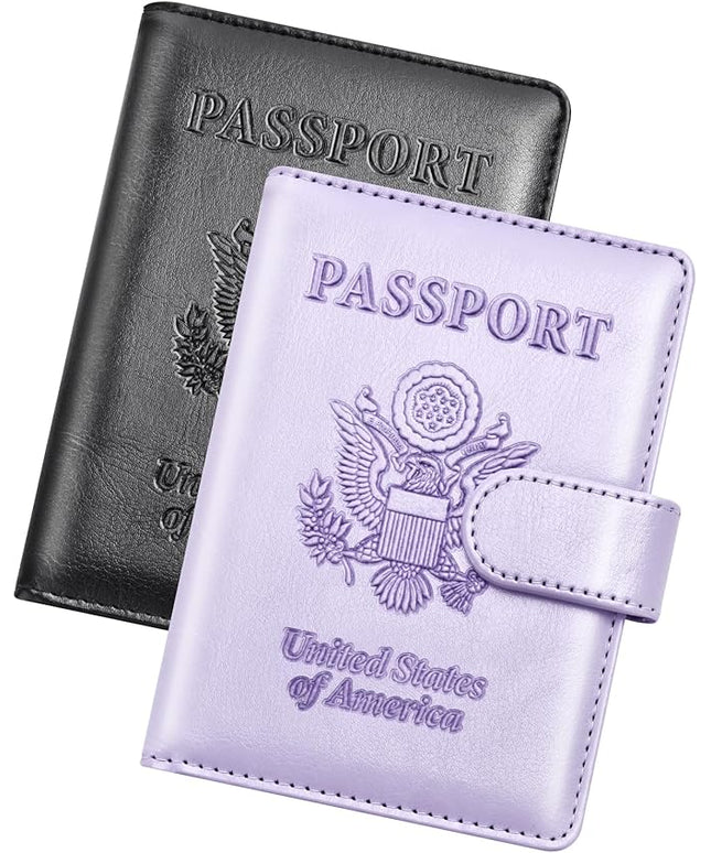 Herain Passport Holder for Travel Cruise Essentials, 2 Pcs Passport Cover Wallet Case Travel Gifts Women Men Family, RFID Passports Book Card Holders Travels Accessories Must Haves