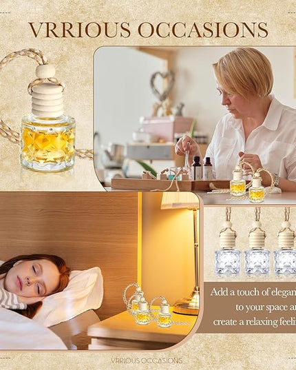 BBTO 50 Pcs Hanging Car Air Freshener Car Diffuser Bottles Empty Glass Perfume Bottle Freshener Diffuser Bottle Pendant for Essential Oil Fragrance Aromatherapy Bottle Ornament(Diamond)