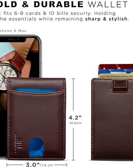 SERMAN BRANDS RFID Blocking Slim Bifold Genuine Leather Thin Minimalist Front Pocket Wallets for Men Billfold Wallet Men Gift