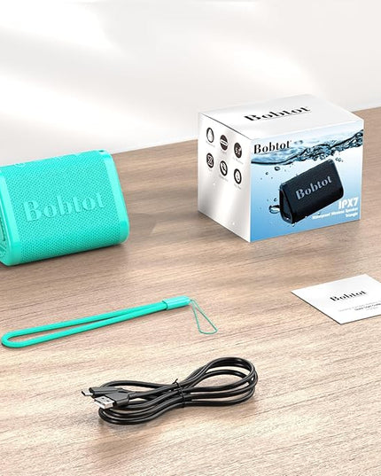 Bobtot Portable Bluetooth Speaker Wireless, IPX7 Small Shower Speaker Waterproof, 15H Playing Time, Loud and Stereo Sound with Bass, TWS Pairing for Party, Camping, Travel, Green
