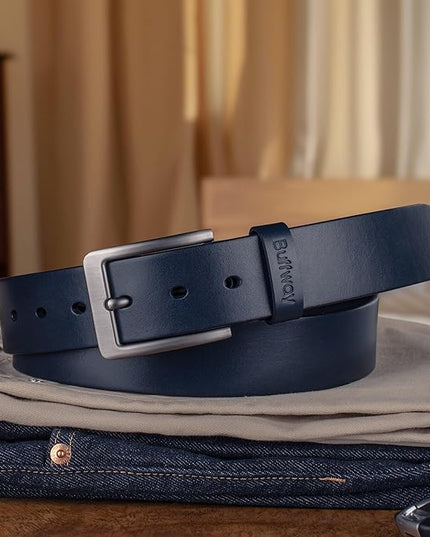 Buffway Men’s Full Grain Leather Belt – Solid One-Piece Leather, 1.5” Wide for Jeans & Business Casual, Gift Box Included