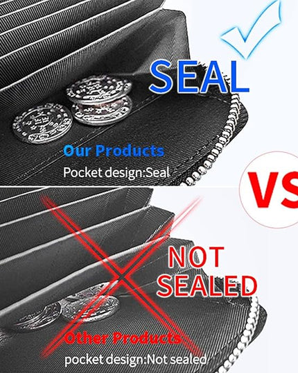 Linno RFID 20 Slots Credit Card Holder Genuine Leather Small Wallet for Women or Men with Zipper