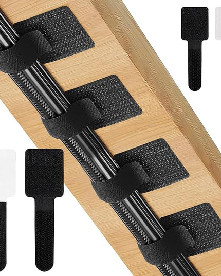 50-Pack Reusable Self-Adhesive Cable Ties Cable Management Adjustable Hook & Loop Straps for Organizing Data Cables, Wires, Headphones Under-Table Cord Management for Home, Office