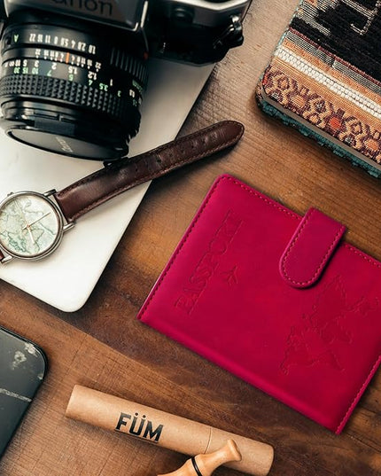 Passport Holder for Travel Passport Holder with Card Slots Holder Passport Case Passport cover for Women and Men Passport Wallet Travel Essentials and Accessories (Buckle, Red)