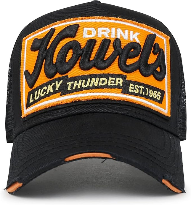 ililily Premium Howels Embroidery Vintage Baseball Cap Distressed Trucker Hat