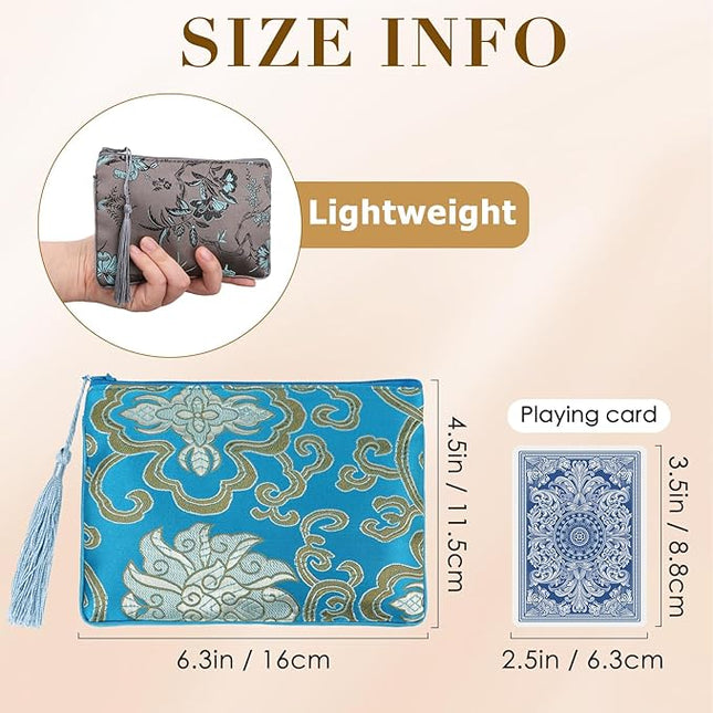 kilofly 2 pc Chinese Silk Brocade Padded Tassel Zipper Jewelry Bag Gift Pouch set2 B