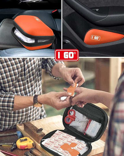 I GO 85 Pieces Hard Shell Mini Compact First Aid Kit, Small Personal Emergency Survival Kit for Travel Hiking Camping Backpacking Hunting Marine Car