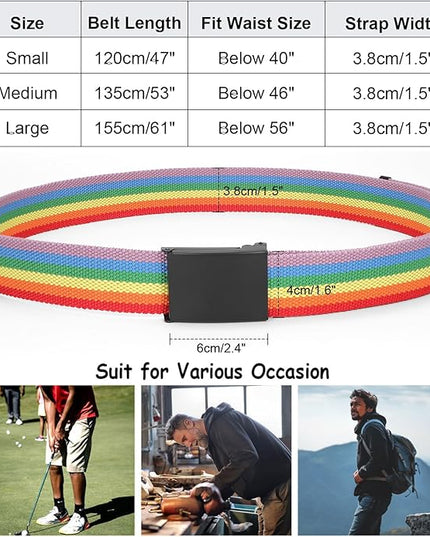 WHIPPY Canvas Web Belt Flip-Top Solid Black Military Buckle Fully Adjustable Mens Webbing Belts Cut To Fit
