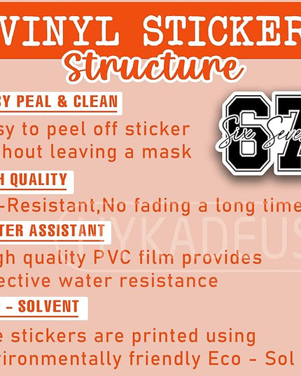 (3Pcs) 67 Six Seven Meme Stickers Funny Gen Alpha Slang 6 7 Numbers Vinyl Decals Waterproof for Laptop, Water Bottle, Phone Case, Tumbler, Scrapbooking, 3" x 2.4"
