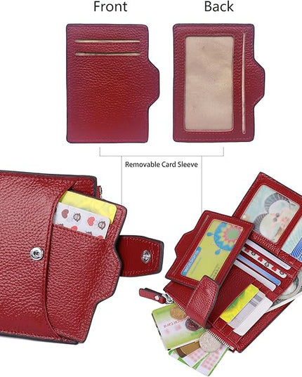 AINIMOER Women's RFID Blocking Leather Small Compact Bi-fold Zipper Pocket Wallet Card Case Purse with id Window