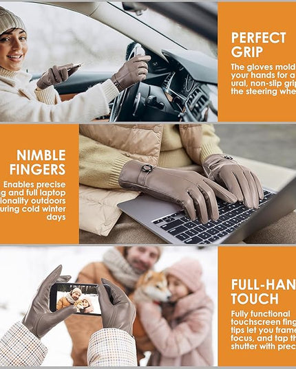 Dsane Womens Winter Leather Gloves Touchscreen Texting Warm Driving Lambskin Gloves for Christmas Gifts