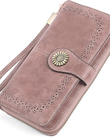 SENDEFN Wallet for Women RFID Blocking Leather Clutch Long Purse Large Capacity Credit Card Holder Wristlet