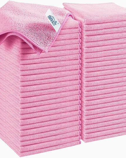 HOMEXCEL Pink Microfiber Cleaning Cloth, 50 Pack Cleaning Towels for Kitchen, Lint Free, Scratch-Free, Highly Absorbent, and Reusable Cleaning Rags for House, Window and Glass, Cars, 11.5 X11.5 inch