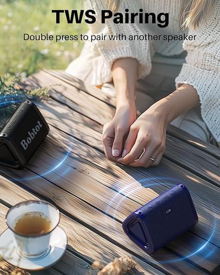 Bobtot Portable Bluetooth Speaker Wireless, IPX7 Small Shower Speaker Waterproof, 15H Playing Time, Loud and Stereo Sound with Bass, TWS Pairing for Party, Camping, Travel, Black