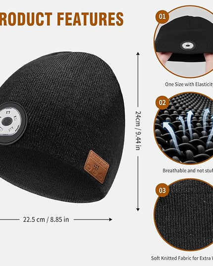 LED Beanie Hat with Bluetooth-Tech Gifts for Men and Women, Wireless Hat Beanie Cap Headlamp Music hat
