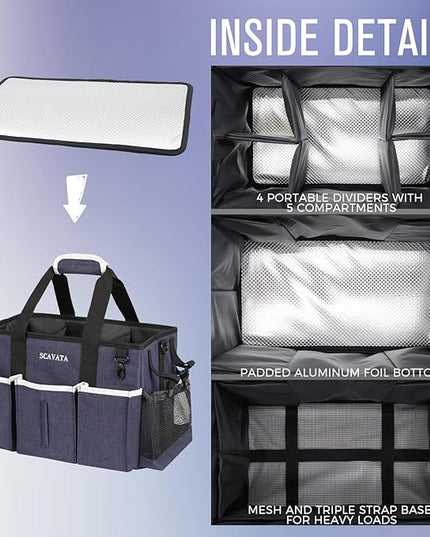 Wearable Caddy Bag, Cleaning Supplies Organizer With Handle & Shoulder Straps for Housekeepers, Under Sink & Car Tool Organizers With 4 Foldable Divider (NavyBlue)
