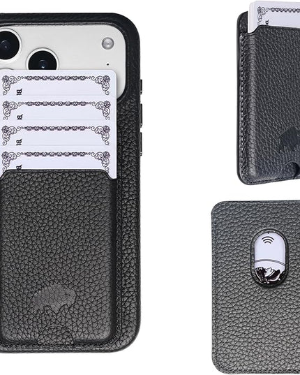 BLACKBROOK Leather Wallet for MagSafe, Duke Slim Full Grain Leather Card Holder, Holds up to 3 Cards, RFID Protection & Easy Access