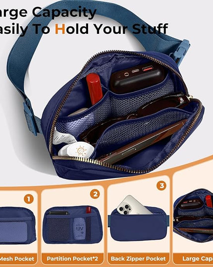 Cwualo Belt Bag Zipper Fanny Pack Crossbody Bags for Women,Fashion Nylon Waist Packs, Water Repellent Two Way wear with Adjustable Strap Gifts for Teenage Girls Women Men(Royal blue)