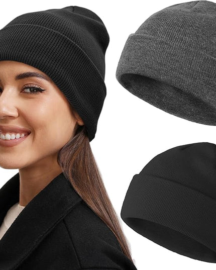 100% Cotton Beanie Hat- Unisex Ultra Soft Winter Warm Stretch Knit Cuffed Hats Fisherman Beanies Skull Cap