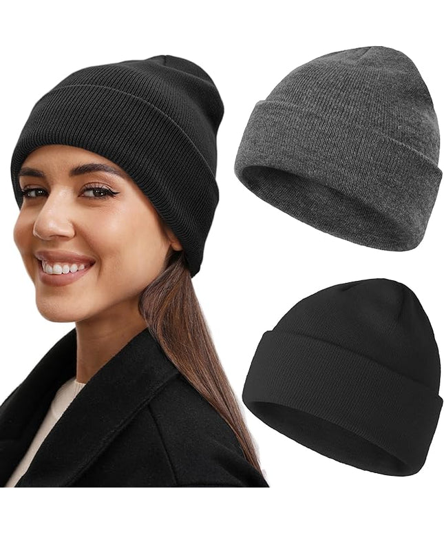 100% Cotton Beanie Hat- Unisex Ultra Soft Winter Warm Stretch Knit Cuffed Hats Fisherman Beanies Skull Cap