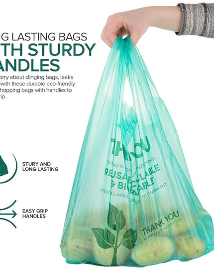 Stock Your Home Eco Grocery Bags Disposable T-Shirt Thank You Bag with Handles for Supermarket, Groceries, Produce, Shopping