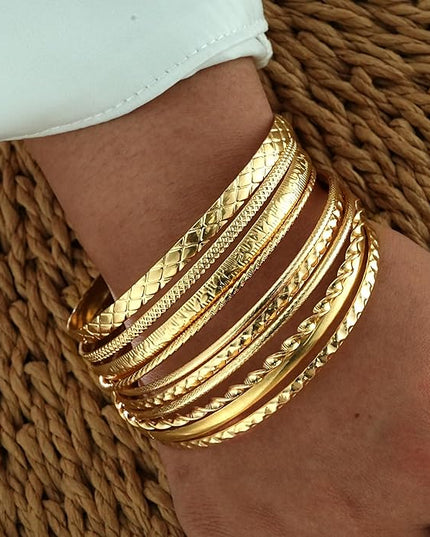 ÌF ME Gold Bangle Bracelets for Women, Indian Bangles Stackable Set, Multi Layer Textured 14K Gold Plated Chunky Bracelets Boho Jewelrys Set