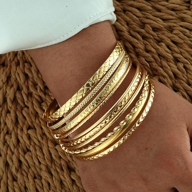 ÌF ME Gold Bangle Bracelets for Women, Indian Bangles Stackable Set, Multi Layer Textured 14K Gold Plated Chunky Bracelets Boho Jewelrys Set