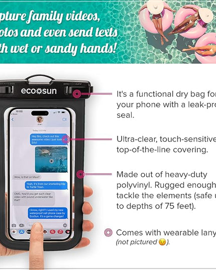 Eco Sun Waterproof Phone Pouch (2-Pack) — Designed in Hawaii — Case Fits All iPhones (incl. 16 Pro Max), Samsung Galaxy S24 Ultra & More