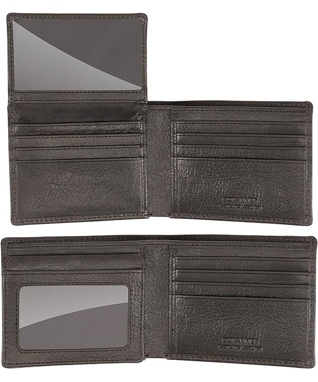 BOTANNER Mens Leather Flip ID Wallet RFID Blocking, 8 Credit Card Slots, 2 ID Window, 2 Sections for Bills, 3 Hidden Pockets | Black