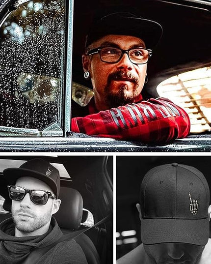 Cool Rock Roll Skeleton Hand Flat Bill Hats Snapback Hat Baseball Cap Black Snapback Hats for Men Adjustable