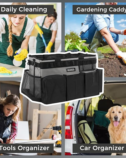 Wearable Cleaning Caddy Bag, Cleaning Caddy Supplies Organizer with Handle & Shoulder Straps for Housekeepers, Under Sink & Car Cleaning Tool Organizers with 4 Foldable Divider (Grey)