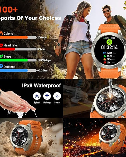 Smart Watch for Men GPS Fitness: 1.43" AMOLED Military Make Answer Call Running Digital Mens Watches Waterproof Smartwatch Android Phone iPhone Samsung Compatible Step Tracker SpO2 Heart Rate Monitor