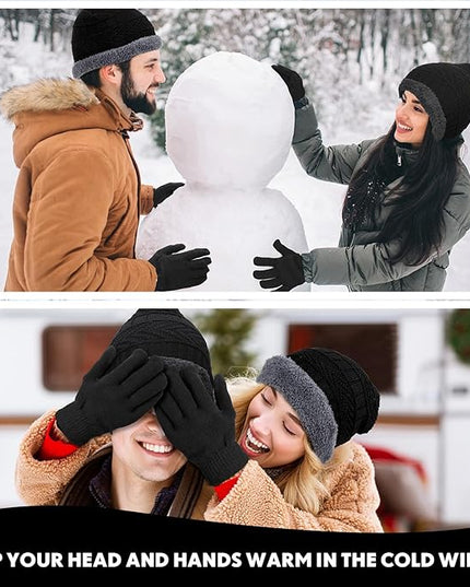Suhine 40/110 Pcs Winter Hats and Gloves Bulk for Men Women Fleece Lined Beanie & Glove Set Unisex Hats Gloves for Homeless