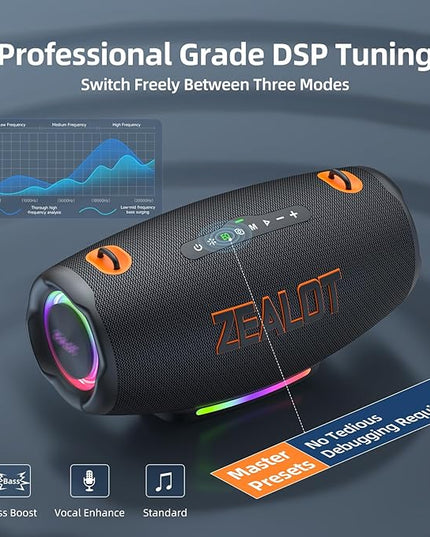 ZEALOT Bluetooth Speaker, 120W MAX Loud Portable Outdoor Speaker Bluetooth with Bidirectional Fast Charging/LED Lights/IPX6 Waterproof/Power Indicator/EQ/TF/AUX
