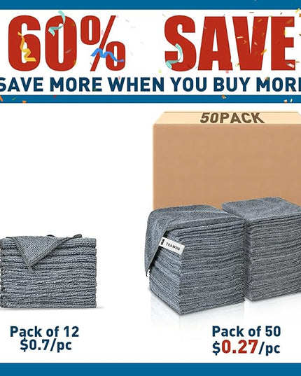 Gray Microfiber Cleaning Cloths Bulk Pack-50 Pack, Microfiber Towels Bulk, Towels for Cars, Cleaning Rags Gray (12x12 inches)