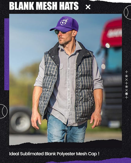 10 Pcs Sublimation Blank Trucker Hats Bulk Mesh Baseball Cap Polyester Mesh Trucker Hat for Men and Women